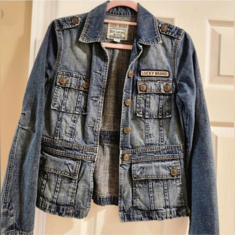 Lucky Brand Outdoors Division Utility Denim Cargo Jacket - Y2K Vintage - Small